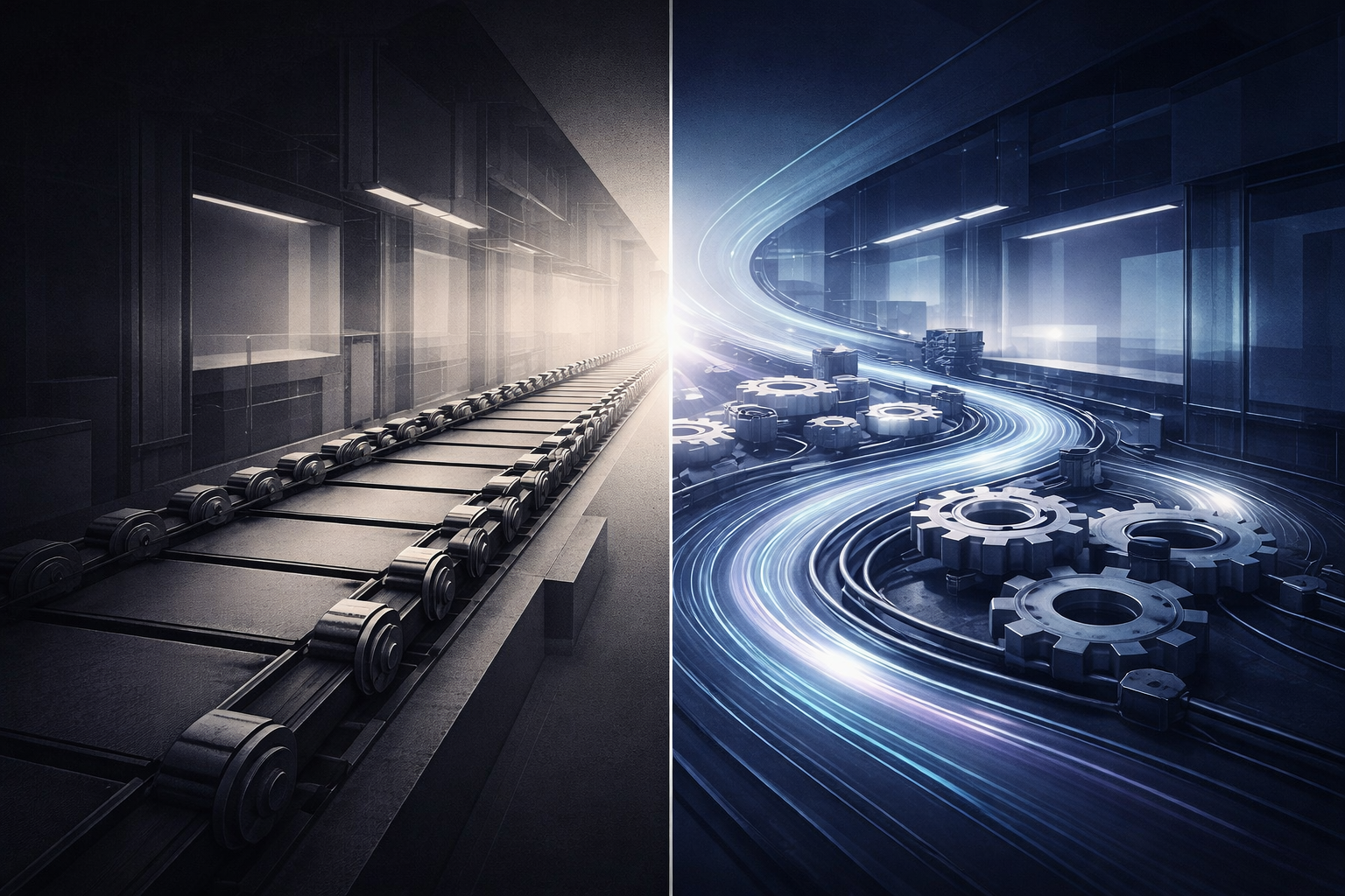Visual comparison between rigid software development velocity and a flexible agency model that adapts to changing business needs.